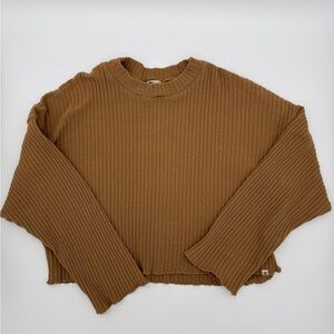 Billabong Brown Ribbed Knit Cropped Sweater Oversized Boho Fall Pullover Medium